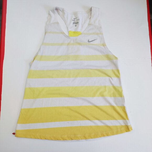 Nike active wear / athletic racer back tank top white yellow stripes women's M - Picture 1 of 10
